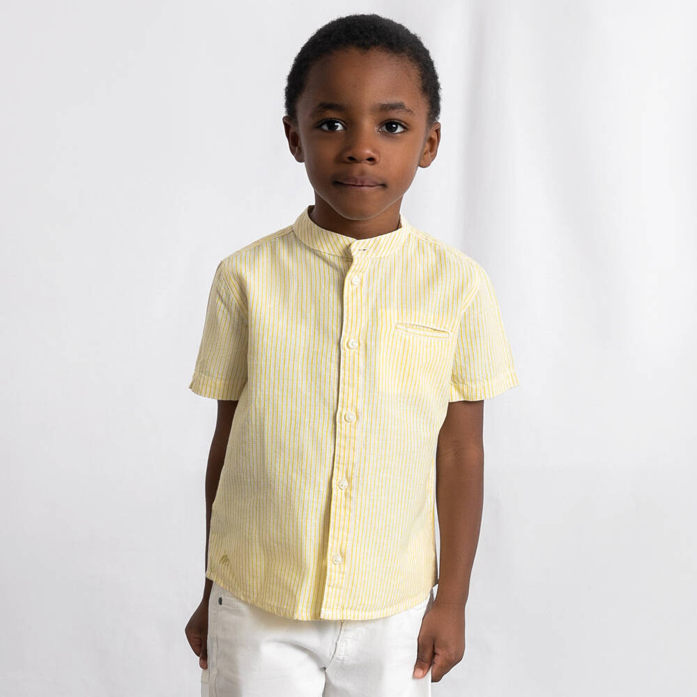 Mayoral-Yellow Stripe Linen Shirt | Childrensalon Outlet