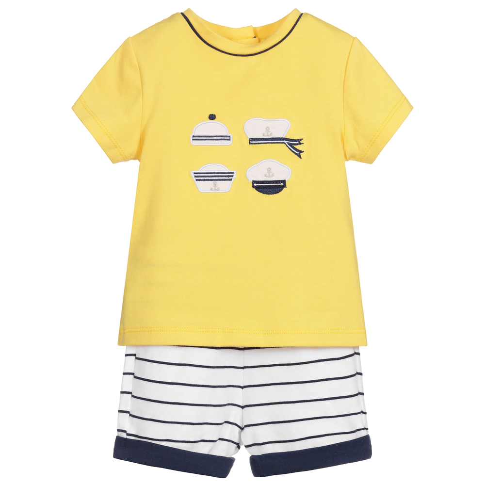 Mayoral-Yellow Striped Baby Shorts Set | Childrensalon Outlet