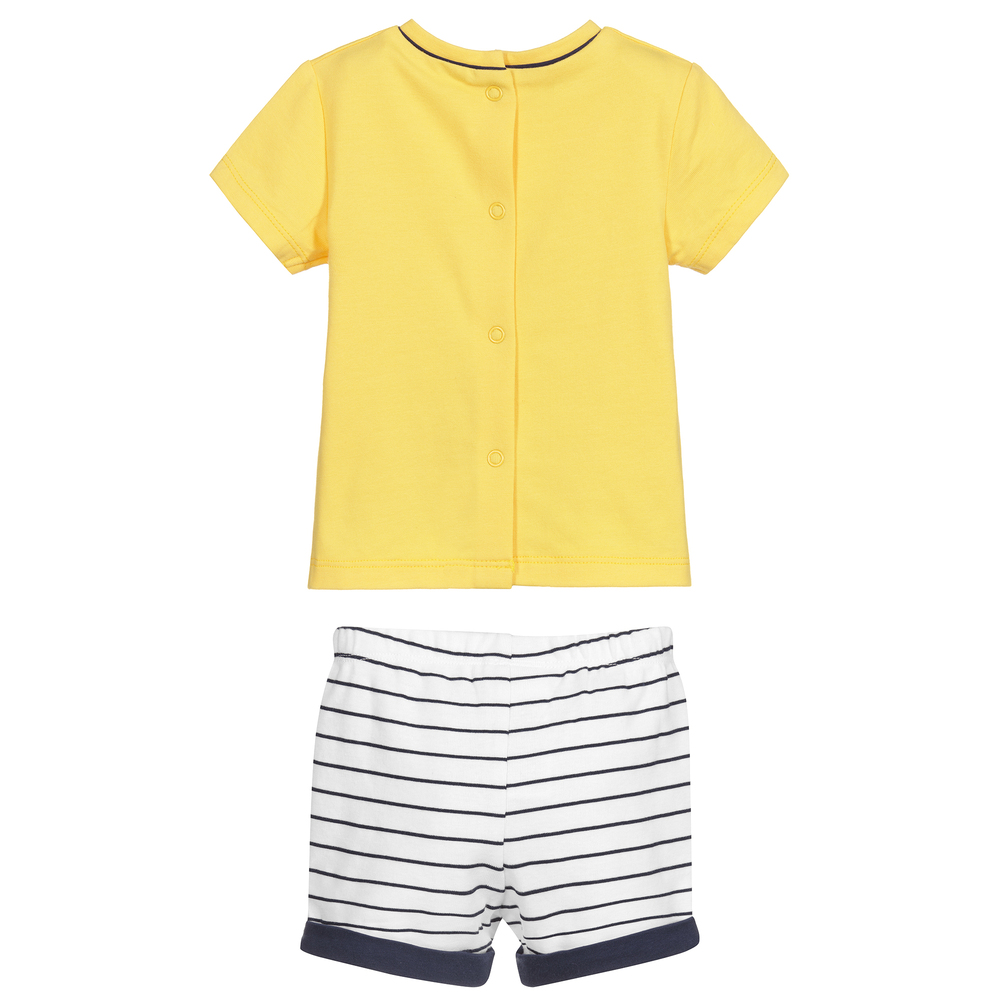 مايورال-شورت وتوب قطن جيرسي لون أصفر، أبيض وكحلي للمواليد | Childrensalon Outlet