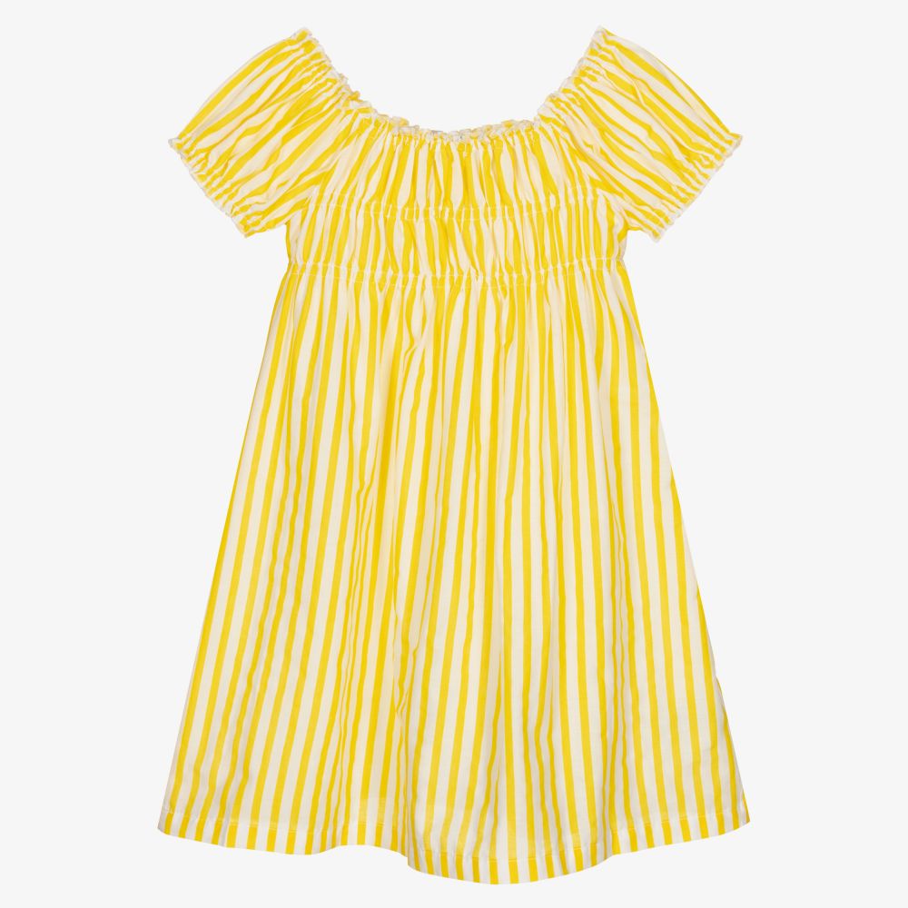 Mayoral-فستان قطن مقلم لون أصفر وأبيض | Childrensalon Outlet