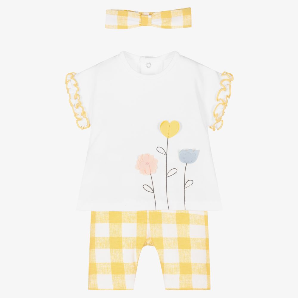 Mayoral Newborn - Yellow & White Leggings Set  | Childrensalon