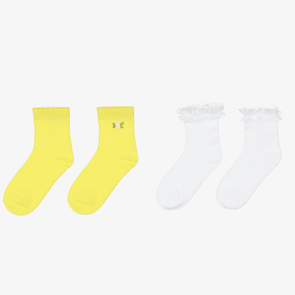 مايورال-جوارب قطن لون أصفر وأبيض للبنات (عدد 2) | Childrensalon Outlet