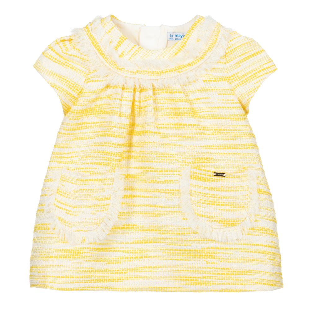 Mayoral - Бело-желтое платье из твида | Childrensalon