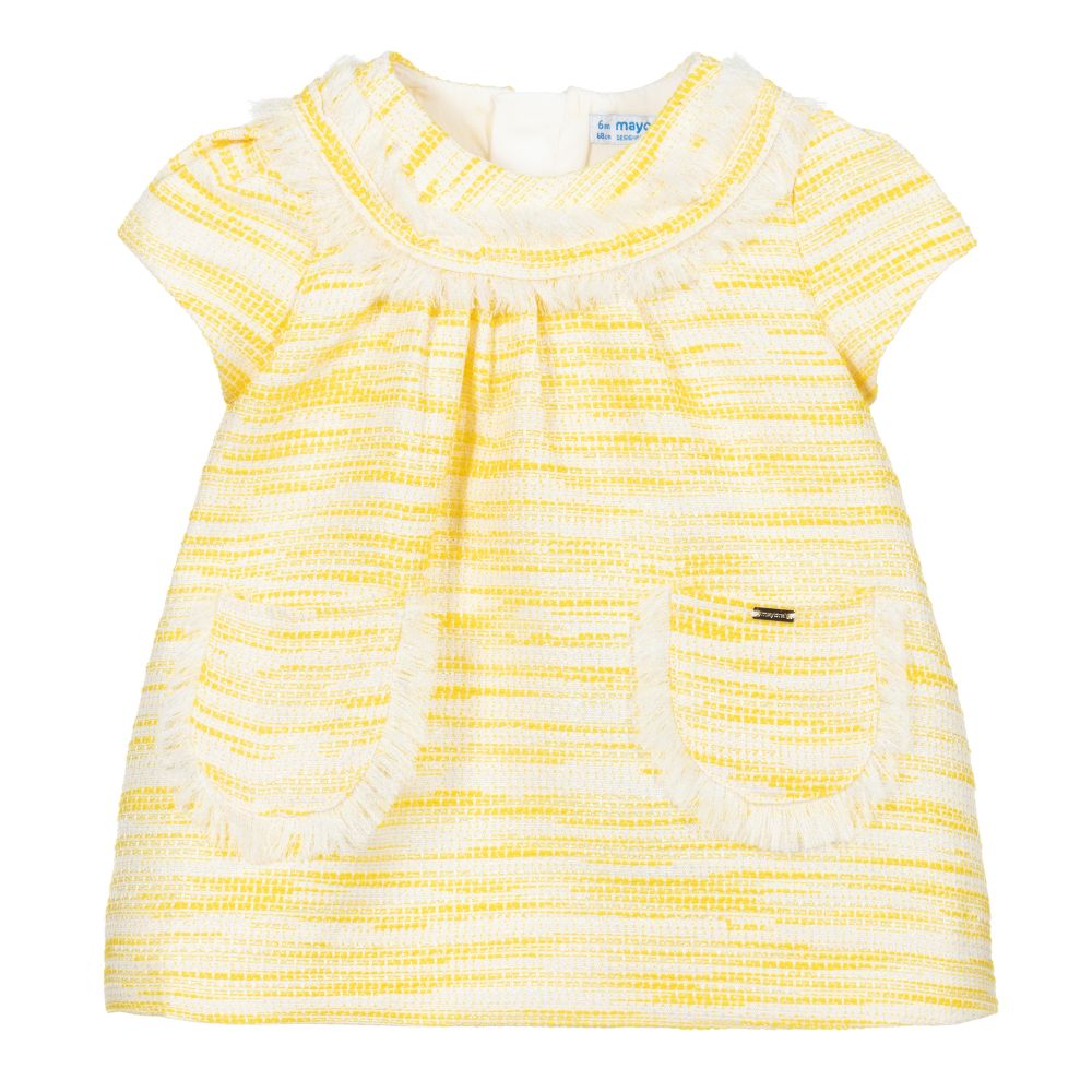 Mayoral-Бело-желтое платье из твида | Childrensalon Outlet