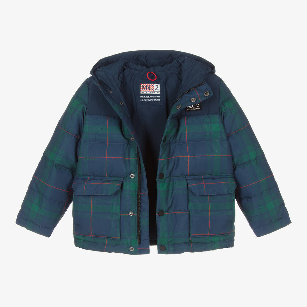 MC2 Saint Barth-جاكيت بافر مبطن لون أزرق وأخضر للأولاد | Childrensalon Outlet