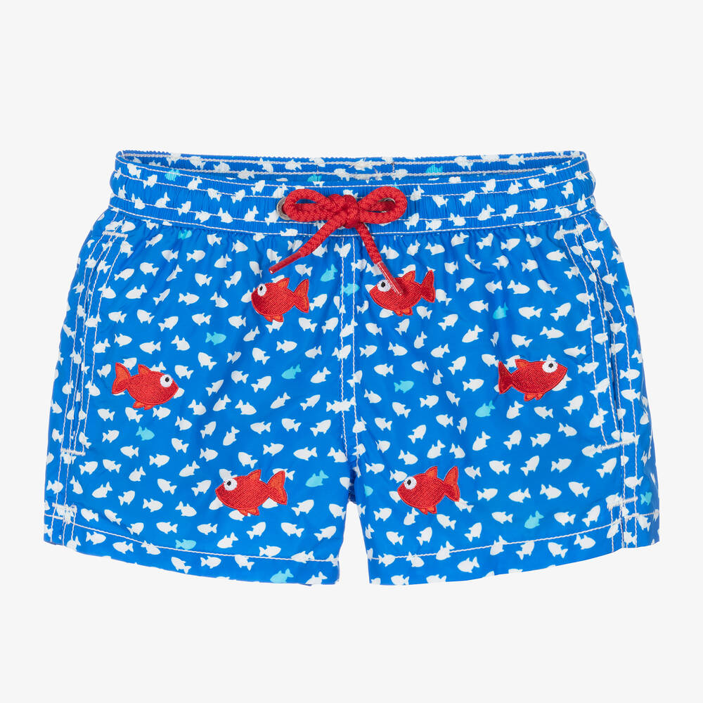 MC2 Saint Barth - Boys Blue & Red Fish Swim Shorts | Childrensalon