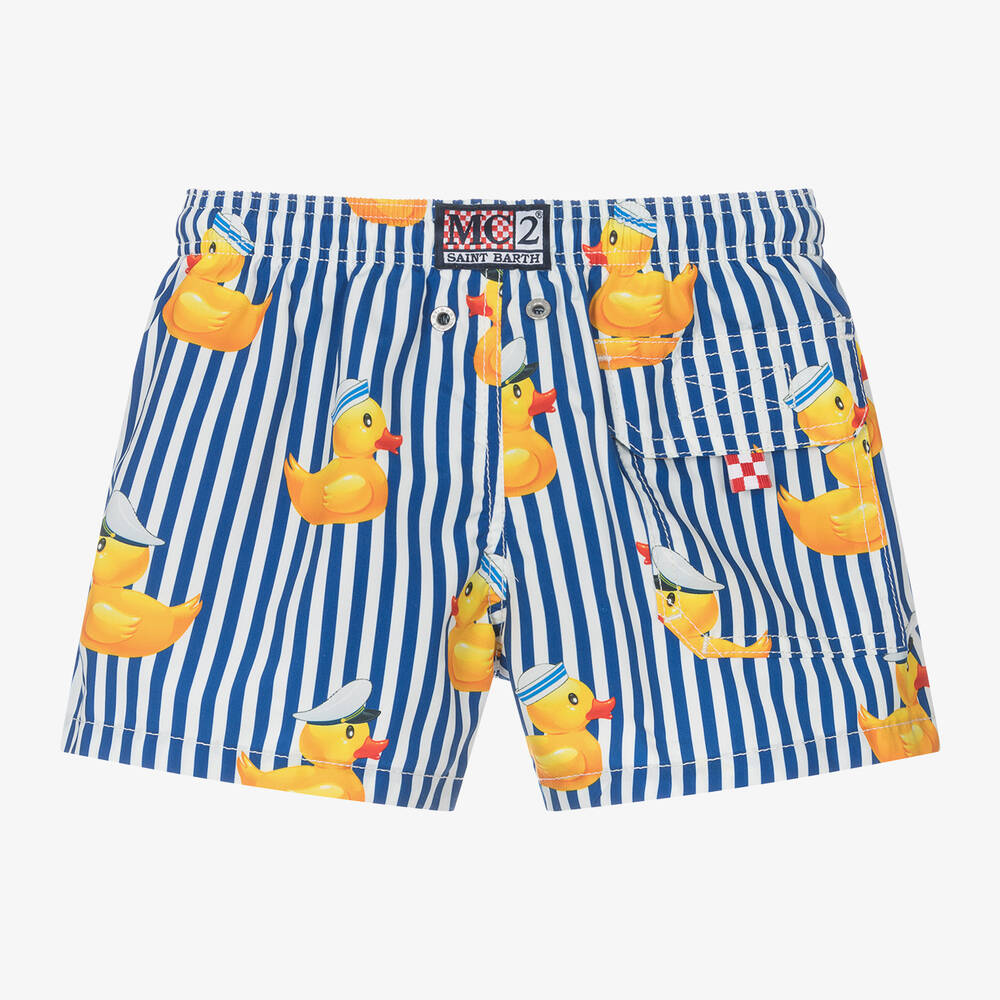 MC2 Saint Barth Boys Blue Striped Duck Print Swim Shorts Childrensalon Outlet
