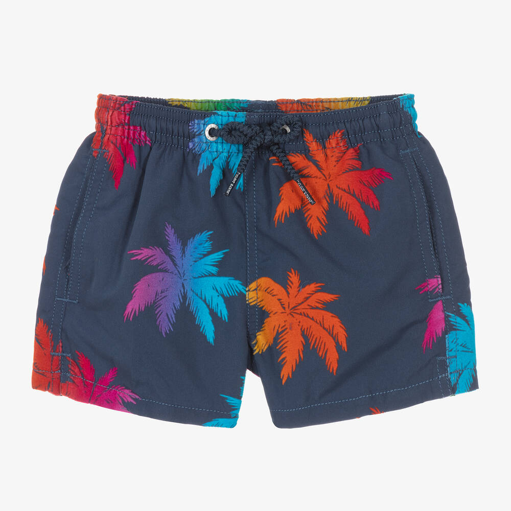 MC2 Saint Barth - Boys Blue Velvet Palm Tree Swim Shorts | Childrensalon