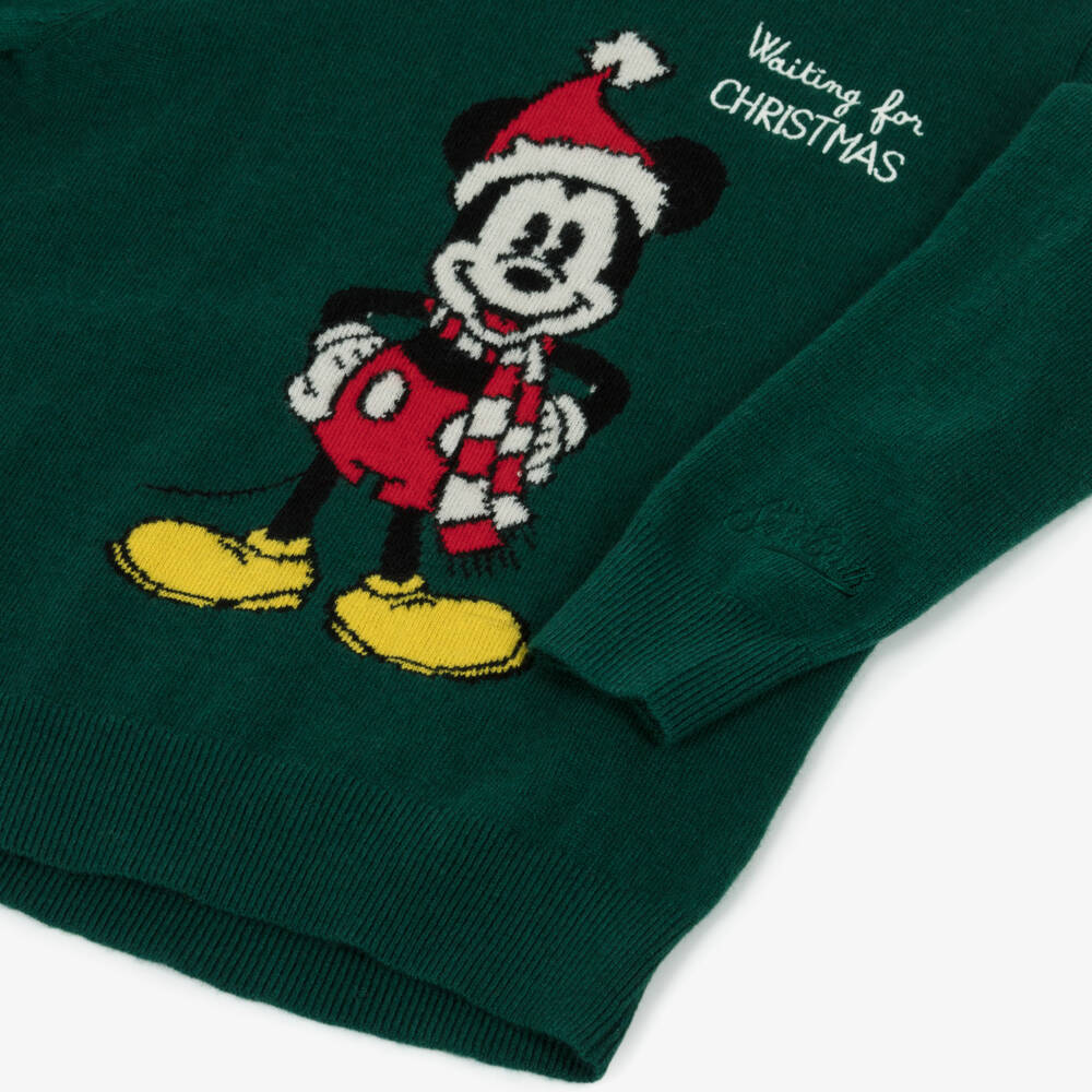 MC2 Saint Barth-Boys Forest Green Festive Mickey Knitted Sweater | Childrensalon Outlet