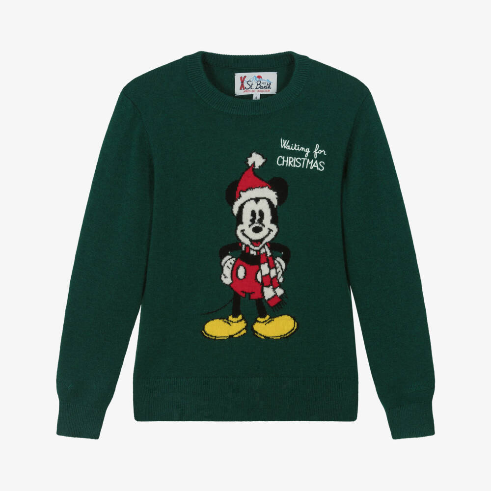 MC2 Saint Barth-Boys Forest Green Festive Mickey Knitted Sweater | Childrensalon Outlet