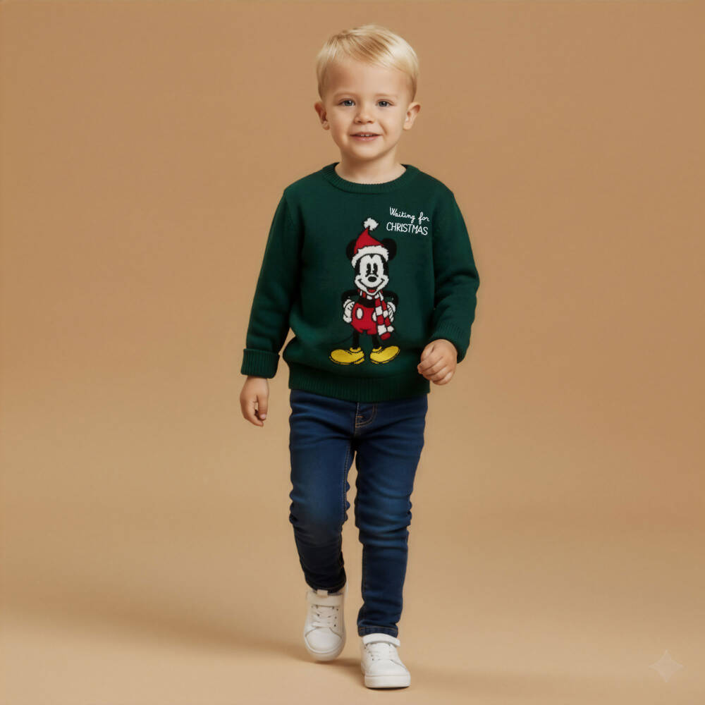 MC2 Saint Barth-Boys Forest Green Festive Mickey Knitted Sweater | Childrensalon Outlet