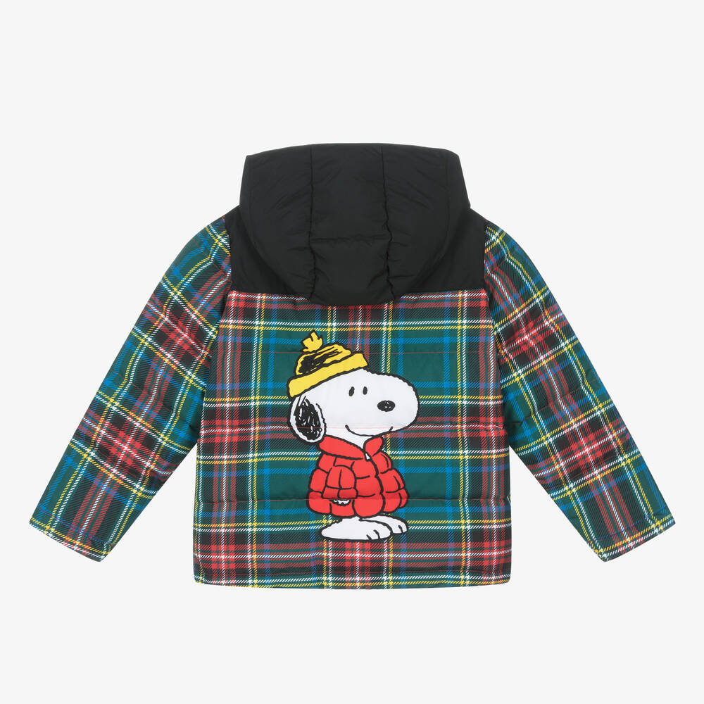 MC2 Saint Barth-Boys Green Tartan Peanuts Down Puffer Jacket | Childrensalon Outlet