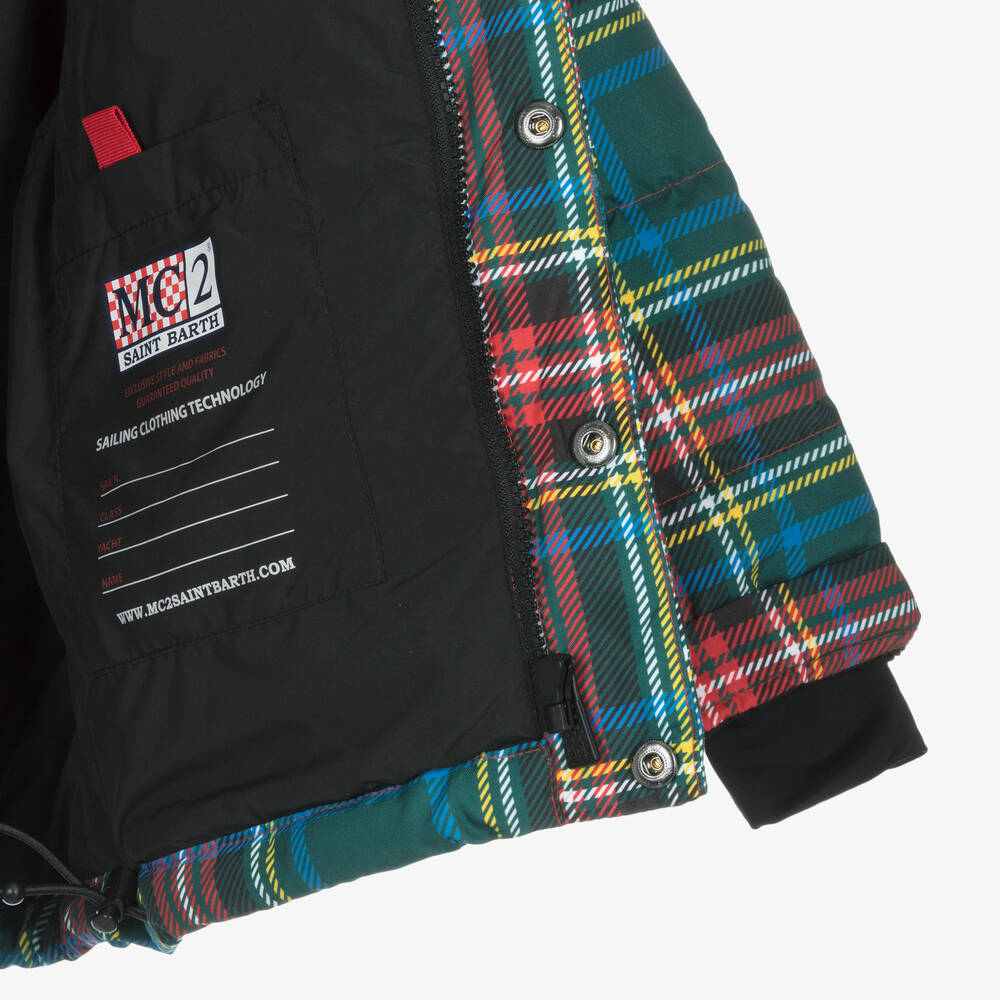 MC2 Saint Barth-Boys Green Tartan Peanuts Down Puffer Jacket | Childrensalon Outlet