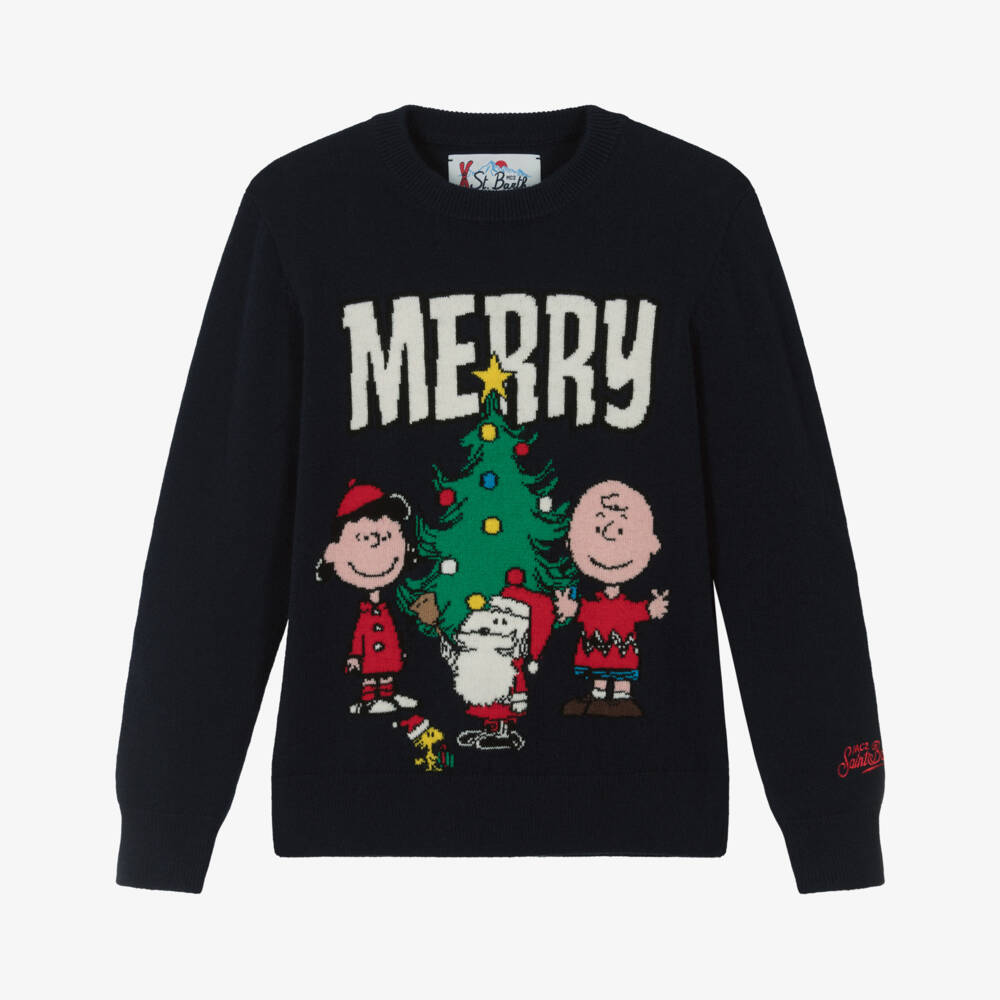 MC2 Saint Barth-Boys Navy Blue Festive Snoopy Knitted Sweater | Childrensalon Outlet