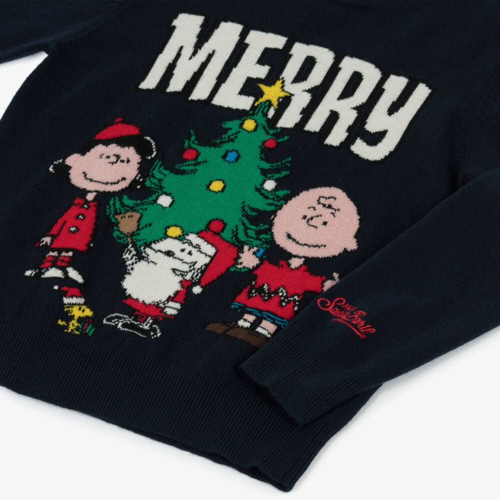 MC2 Saint Barth-Boys Navy Blue Festive Snoopy Knitted Sweater | Childrensalon Outlet