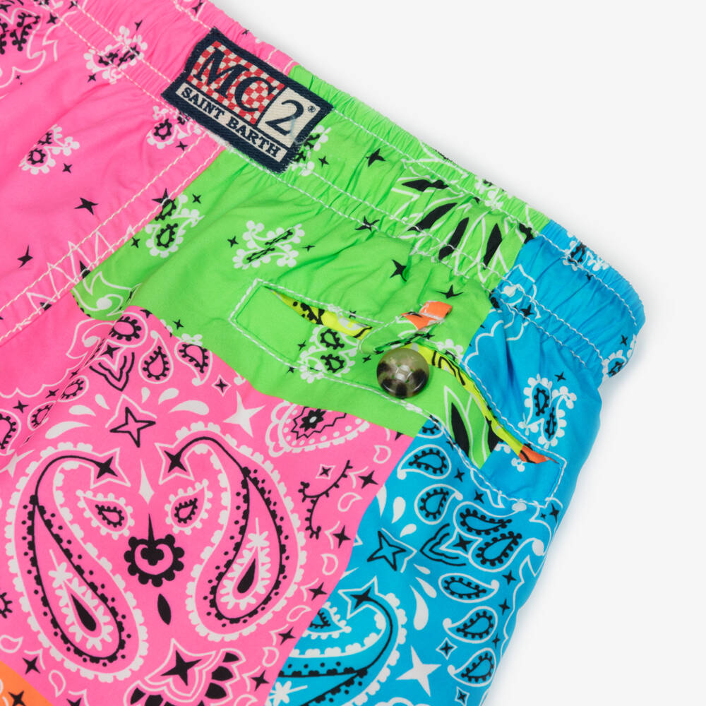 MC2 Saint Barth-Boys Neon Paisley Bandana Swim Shorts | Childrensalon Outlet