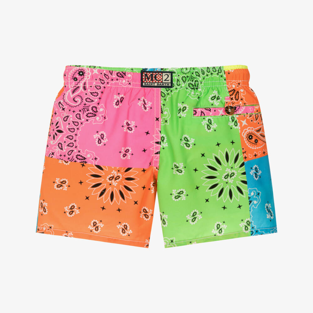 MC2 Saint Barth-Boys Neon Paisley Bandana Swim Shorts | Childrensalon Outlet