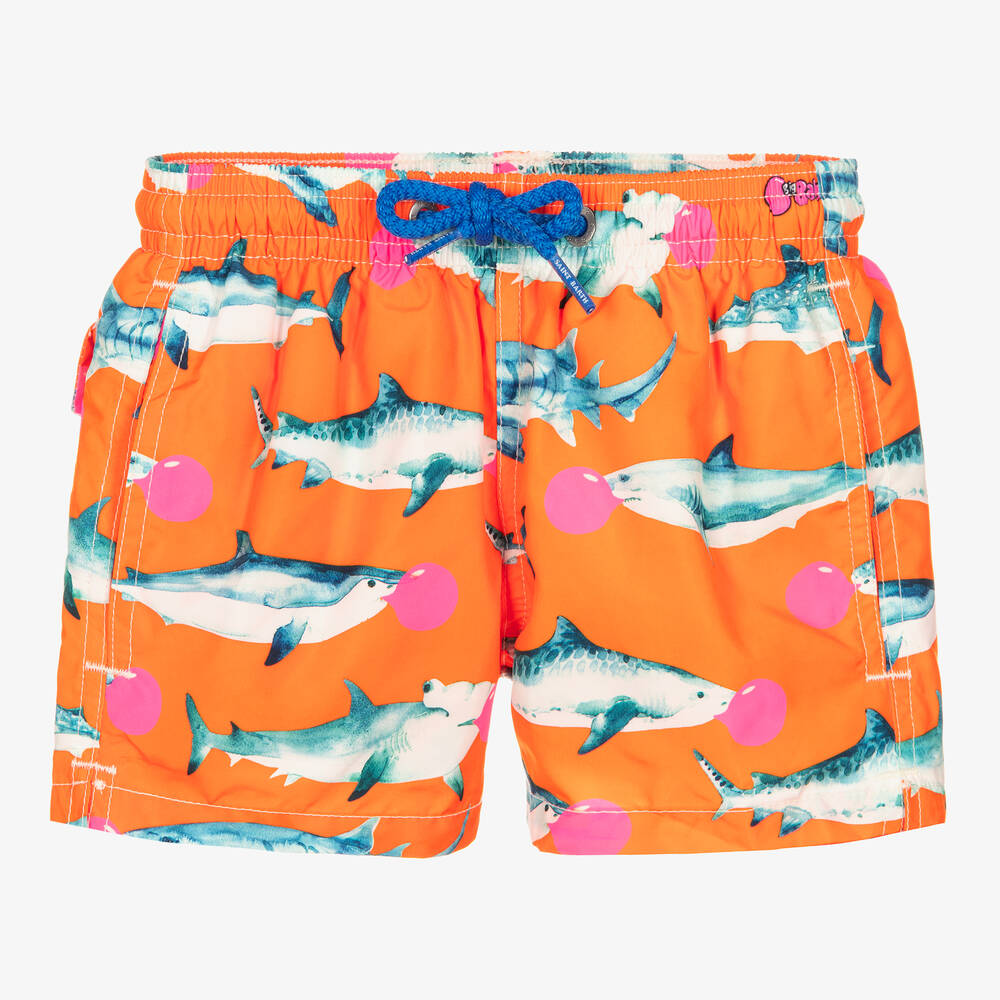MC2 Saint Barth - Оранжевые плавки-шорты с акулами | Childrensalon