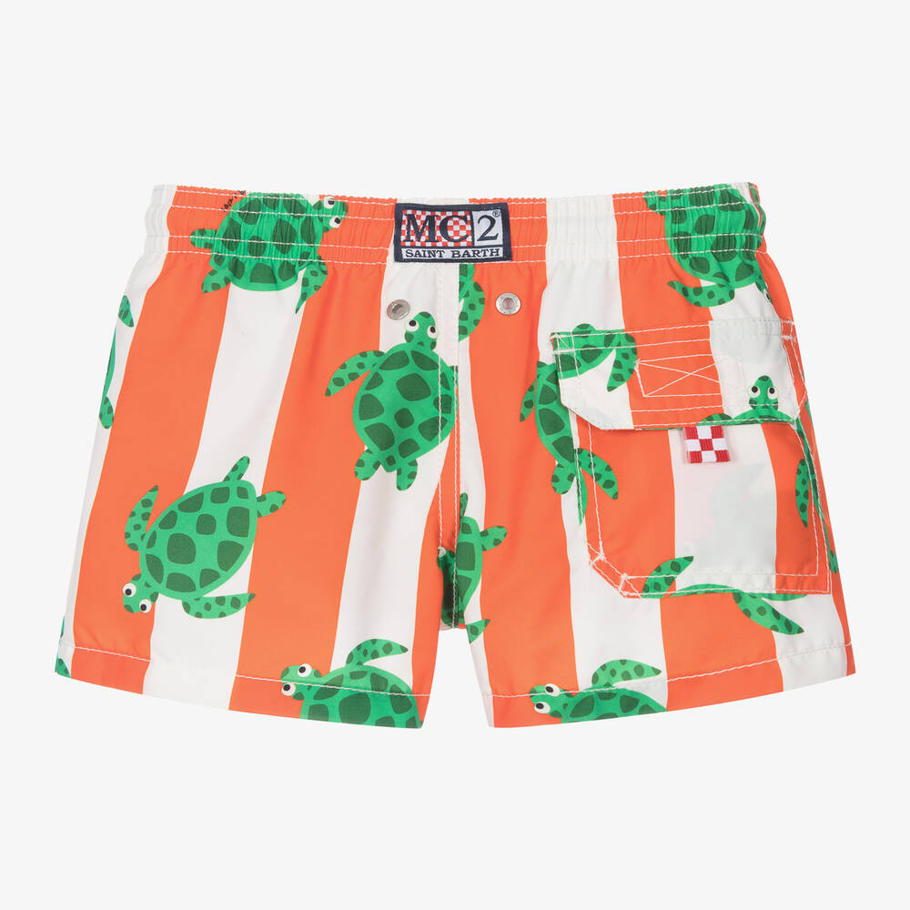 MC2 Saint Barth-Boys Orange Turtle Print Swim Shorts | Childrensalon Outlet