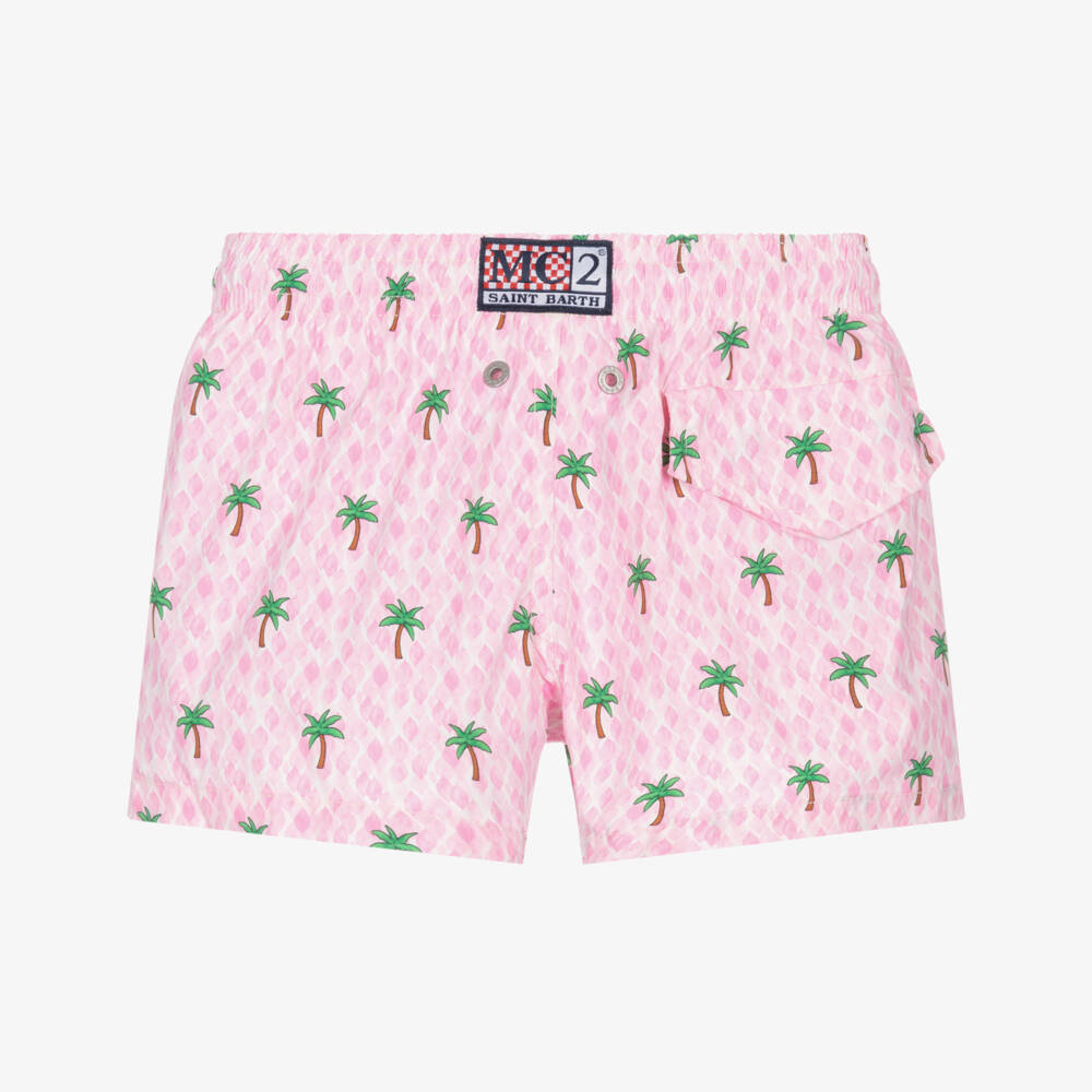 MC2 Saint Barth-Boys Pink Palm Tree Print Swim Shorts | Childrensalon Outlet