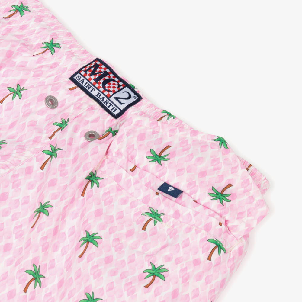 MC2 Saint Barth-Boys Pink Palm Tree Print Swim Shorts | Childrensalon Outlet