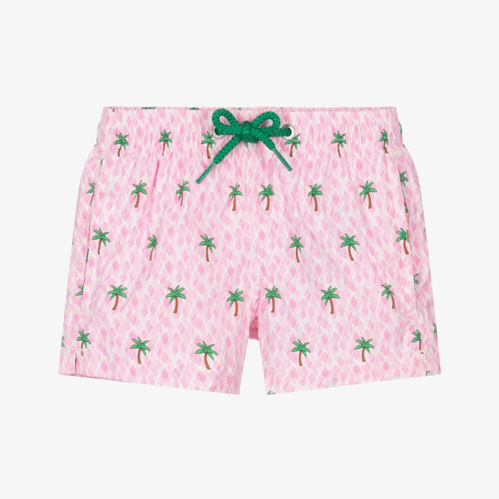 MC2 Saint Barth-Boys Pink Palm Tree Print Swim Shorts | Childrensalon Outlet