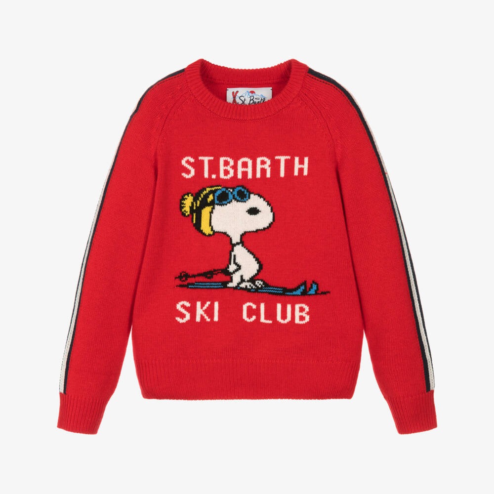 MC2 Saint Barth-Boys Red Wool Knit Ski Club Snoopy Sweater | Childrensalon Outlet