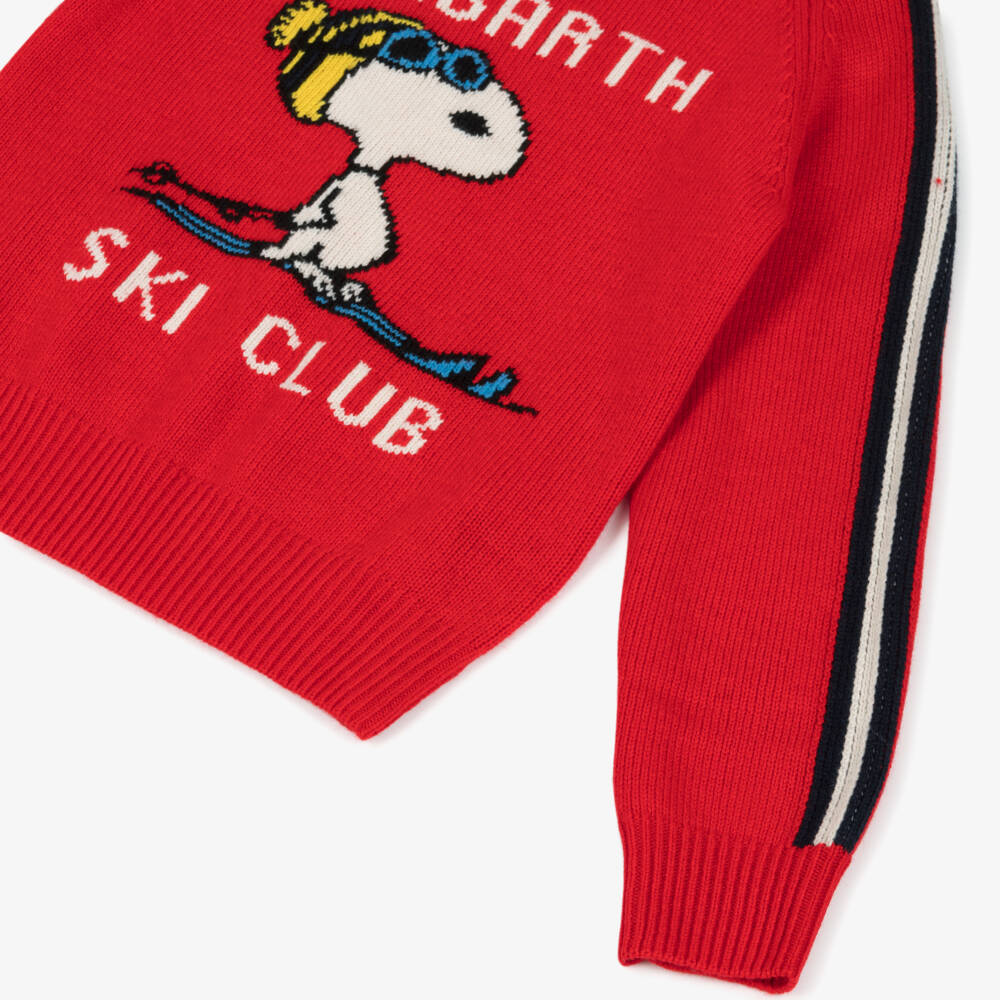 MC2 Saint Barth-Boys Red Wool Knit Ski Club Snoopy Sweater | Childrensalon Outlet