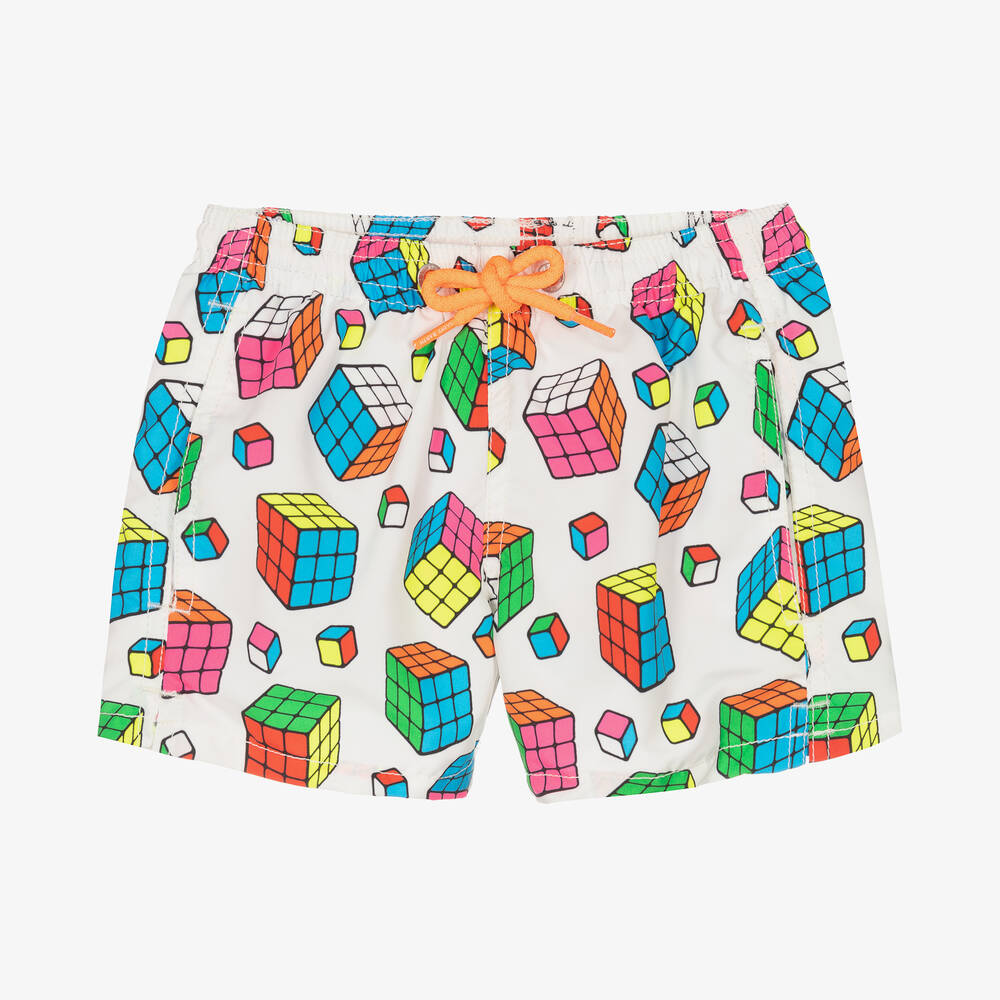 MC2 Saint Barth-Boys White Rubik's Cube Swim Shorts | Childrensalon Outlet