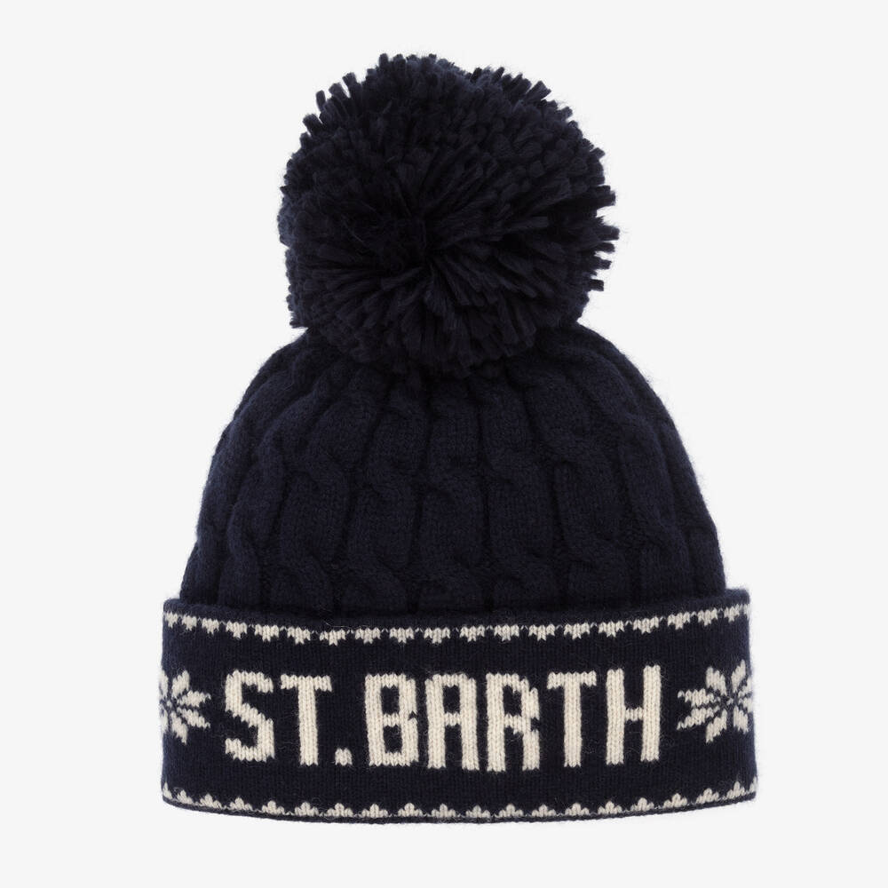 MC2 Saint Barth - قبعة مزيج صوف وكشمير محبوك لون كحلي للأولاد | Childrensalon