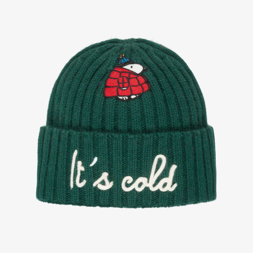 MC2 Saint Barth-Dark Green Wool Knit Snoopy Beanie Hat | Childrensalon Outlet