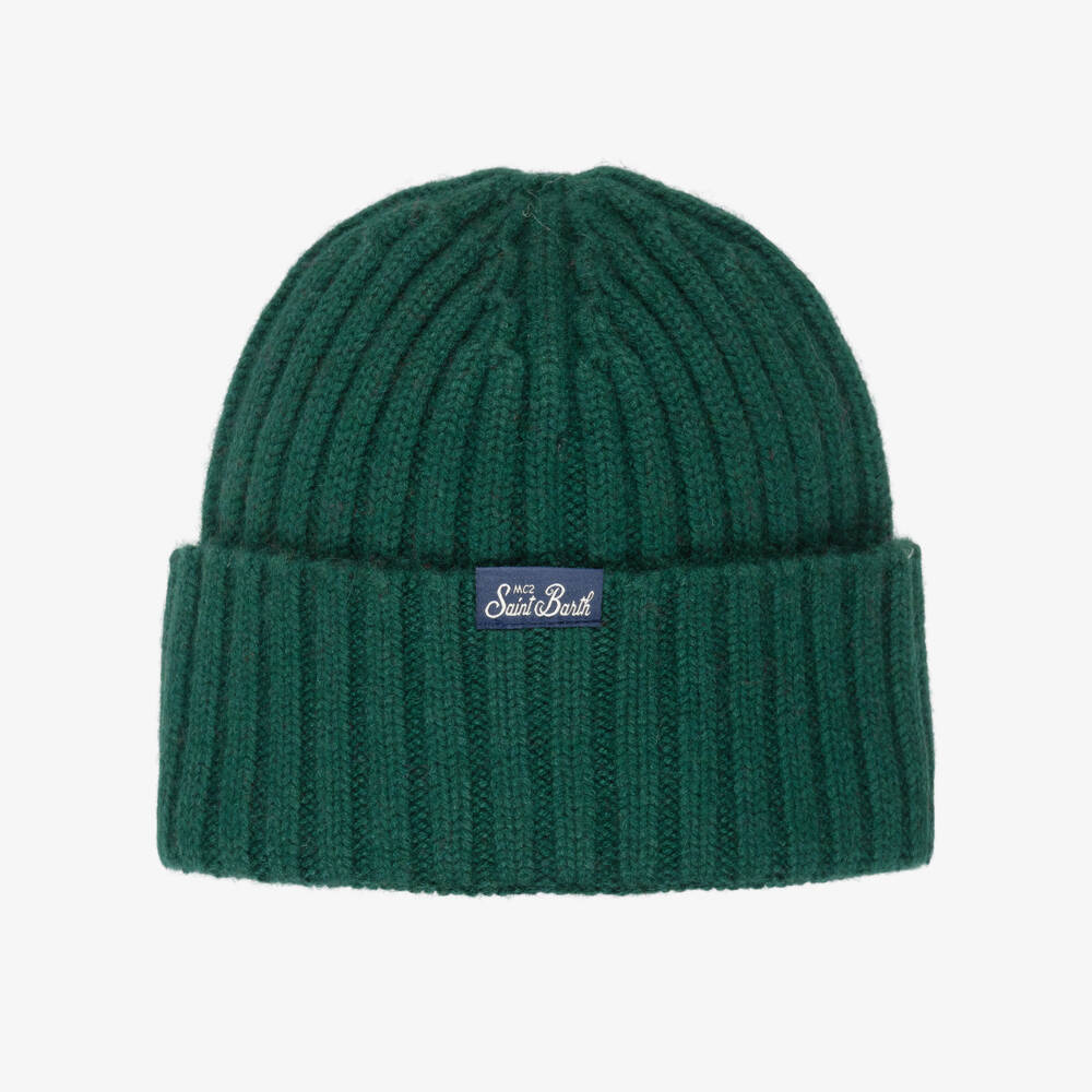 MC2 Saint Barth-Dark Green Wool Knit Snoopy Beanie Hat | Childrensalon Outlet