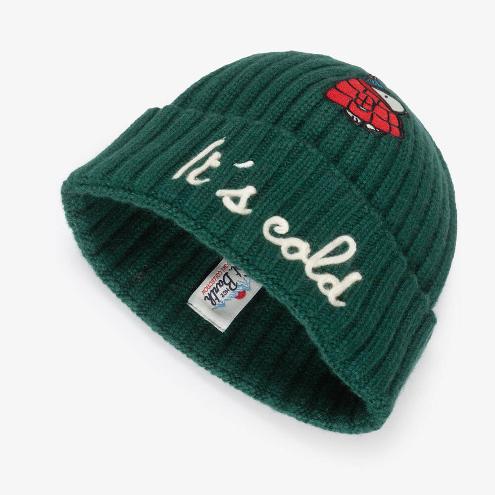 MC2 Saint Barth-Dark Green Wool Knit Snoopy Beanie Hat | Childrensalon Outlet