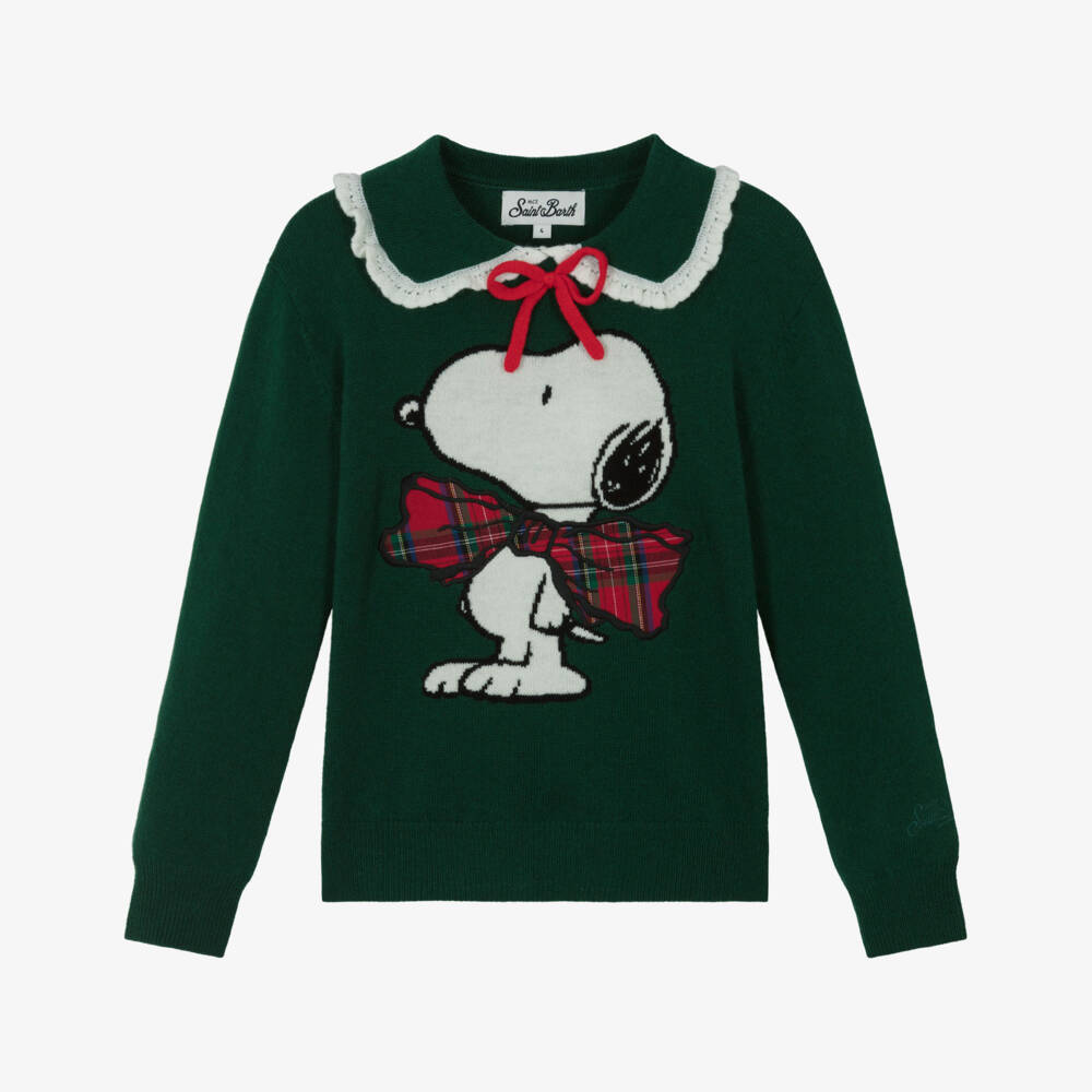 MC2 Saint Barth-Girls Forest Green Snoopy Knitted Sweater | Childrensalon Outlet