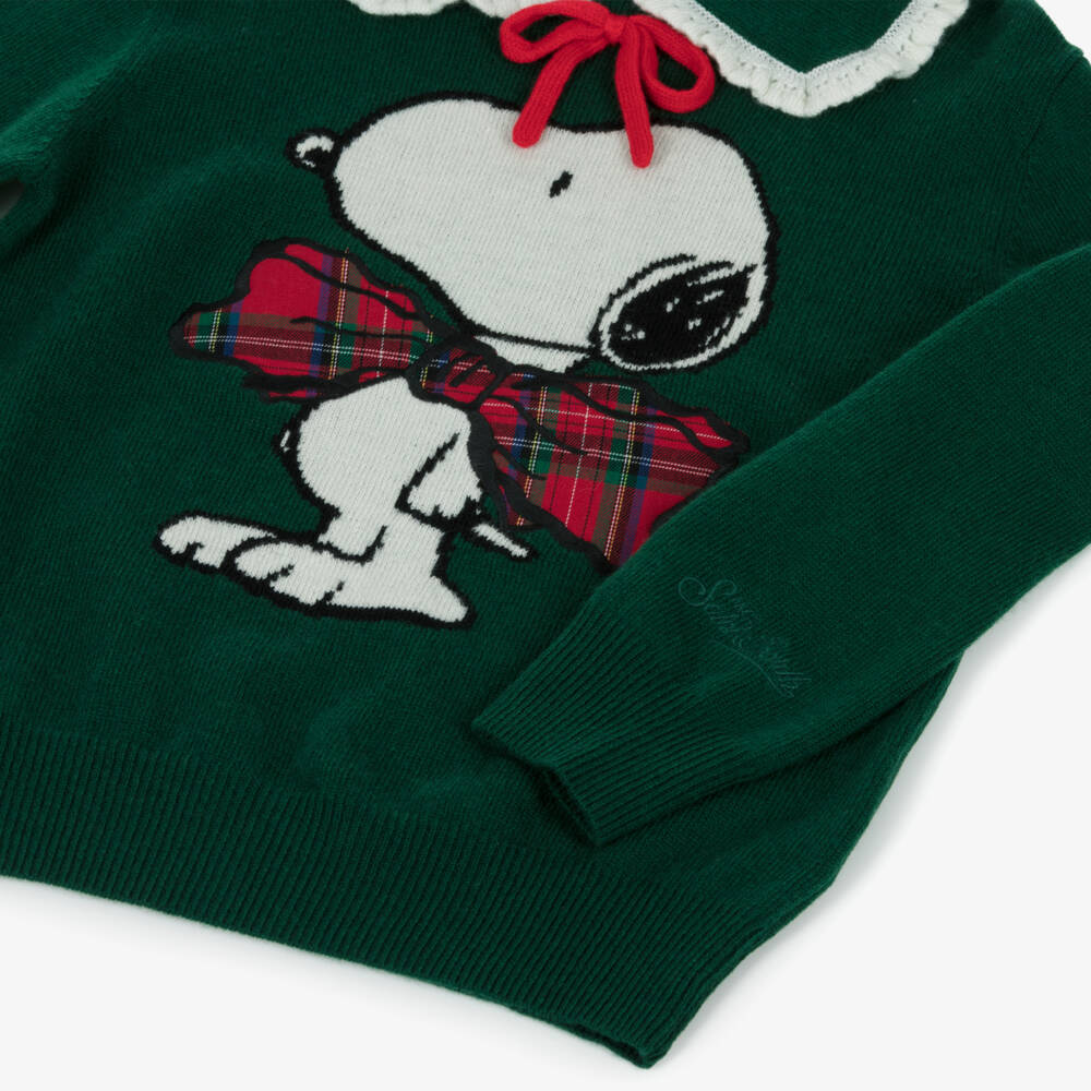 MC2 Saint Barth-Girls Forest Green Snoopy Knitted Sweater | Childrensalon Outlet