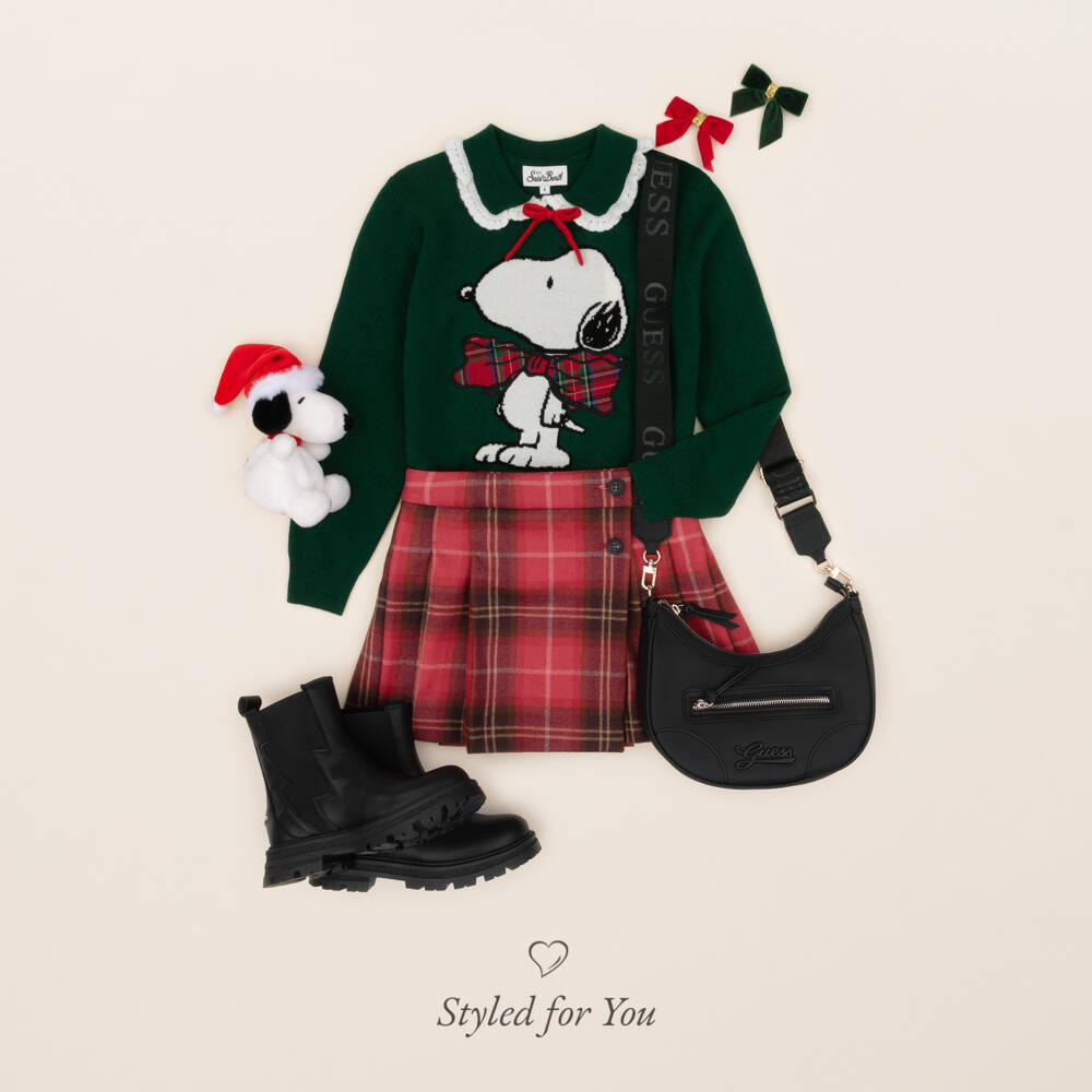 MC2 Saint Barth-Girls Forest Green Snoopy Knitted Sweater | Childrensalon Outlet