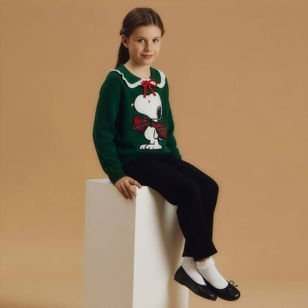 MC2 Saint Barth-Girls Forest Green Snoopy Knitted Sweater | Childrensalon Outlet