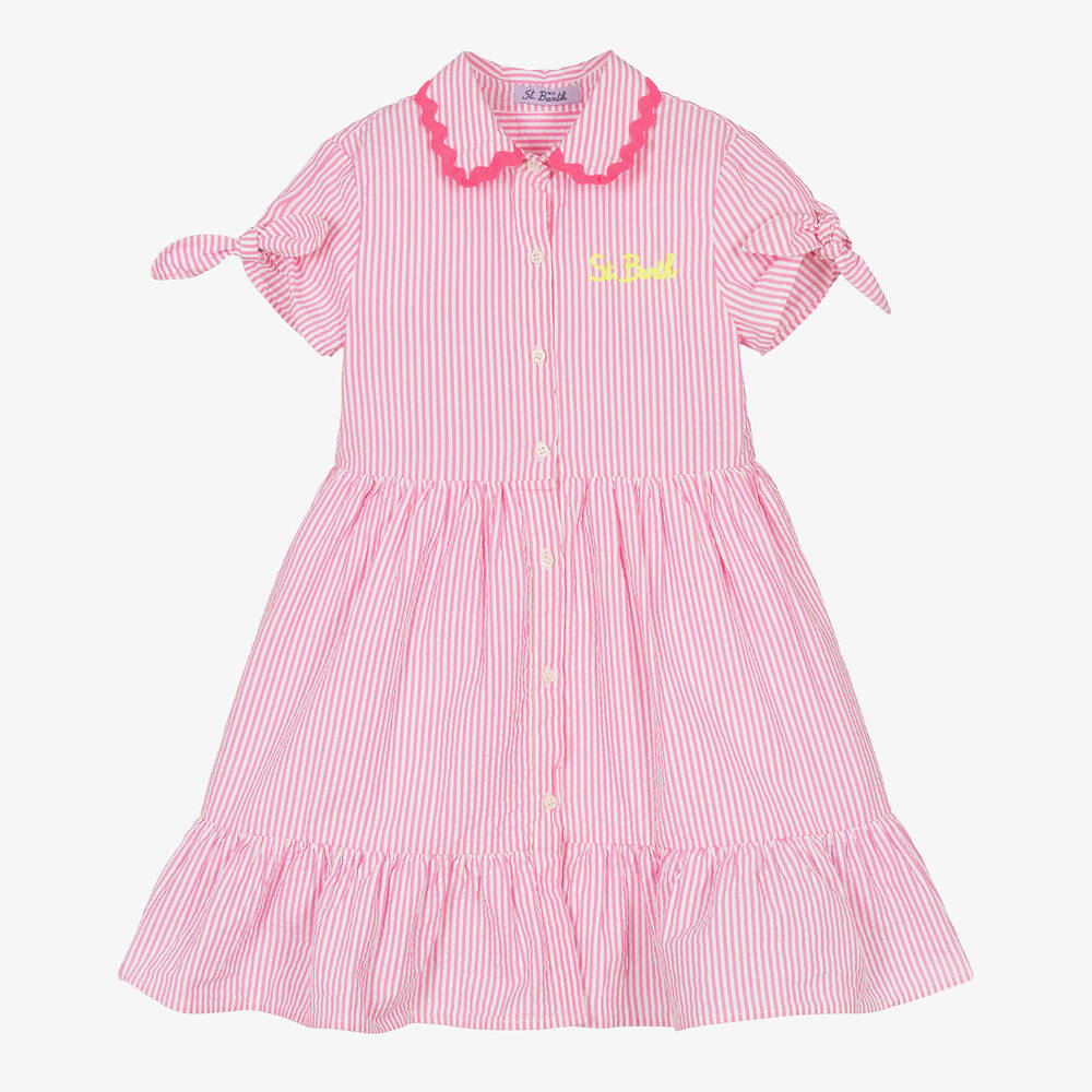 MC2 Saint Barth-Girls Pink Cotton Striped Dress  | Childrensalon Outlet