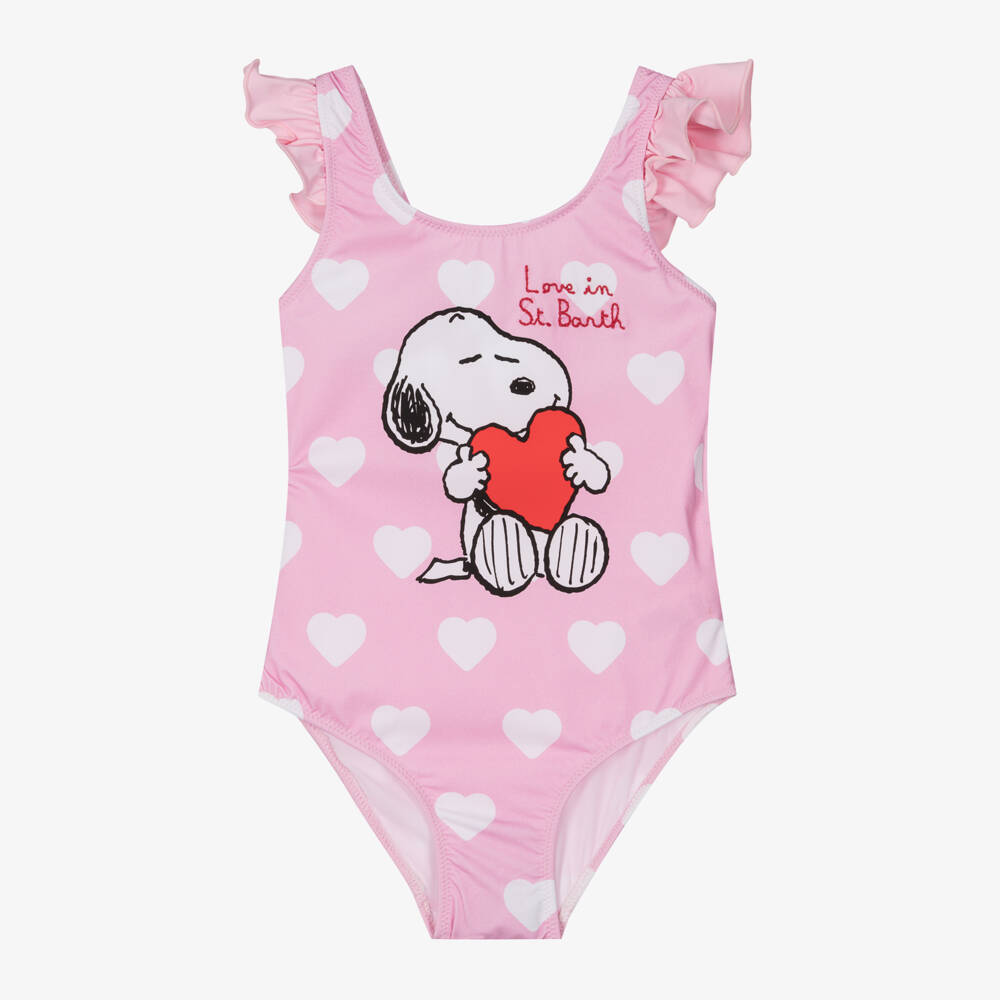MC2 Saint Barth-Girls Pink Heart Snoopy Swimsuit | Childrensalon Outlet