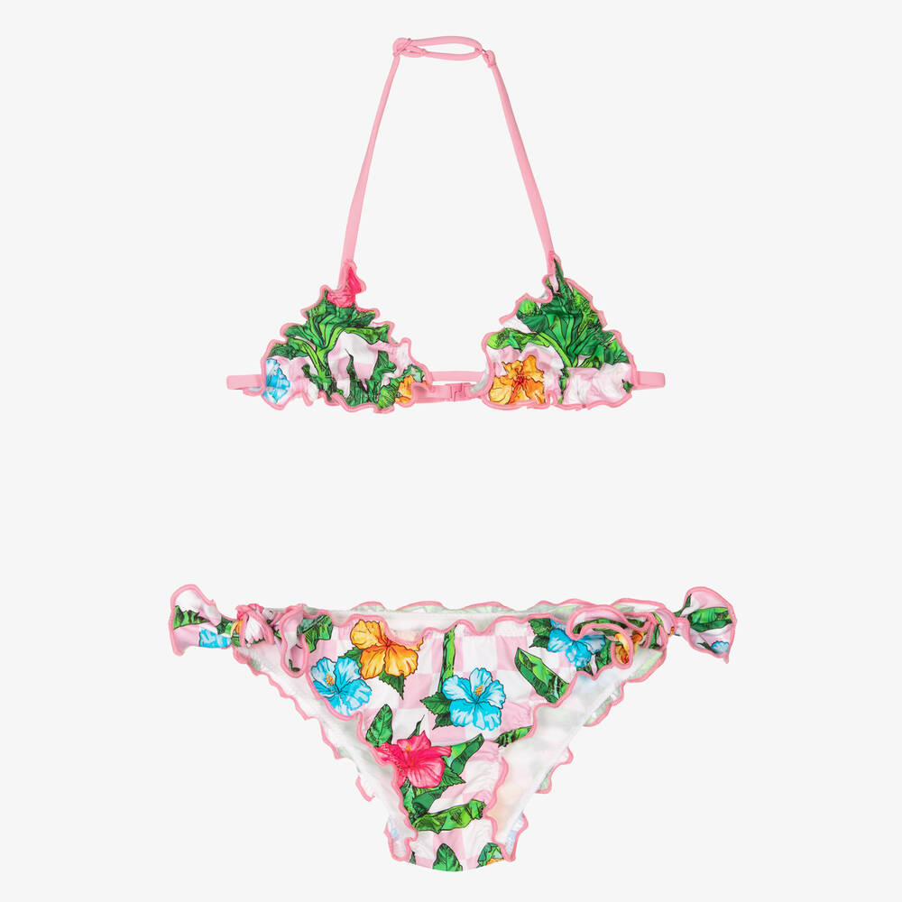 MC2 Saint Barth - Girls Pink Palm Print Bikini  | Childrensalon