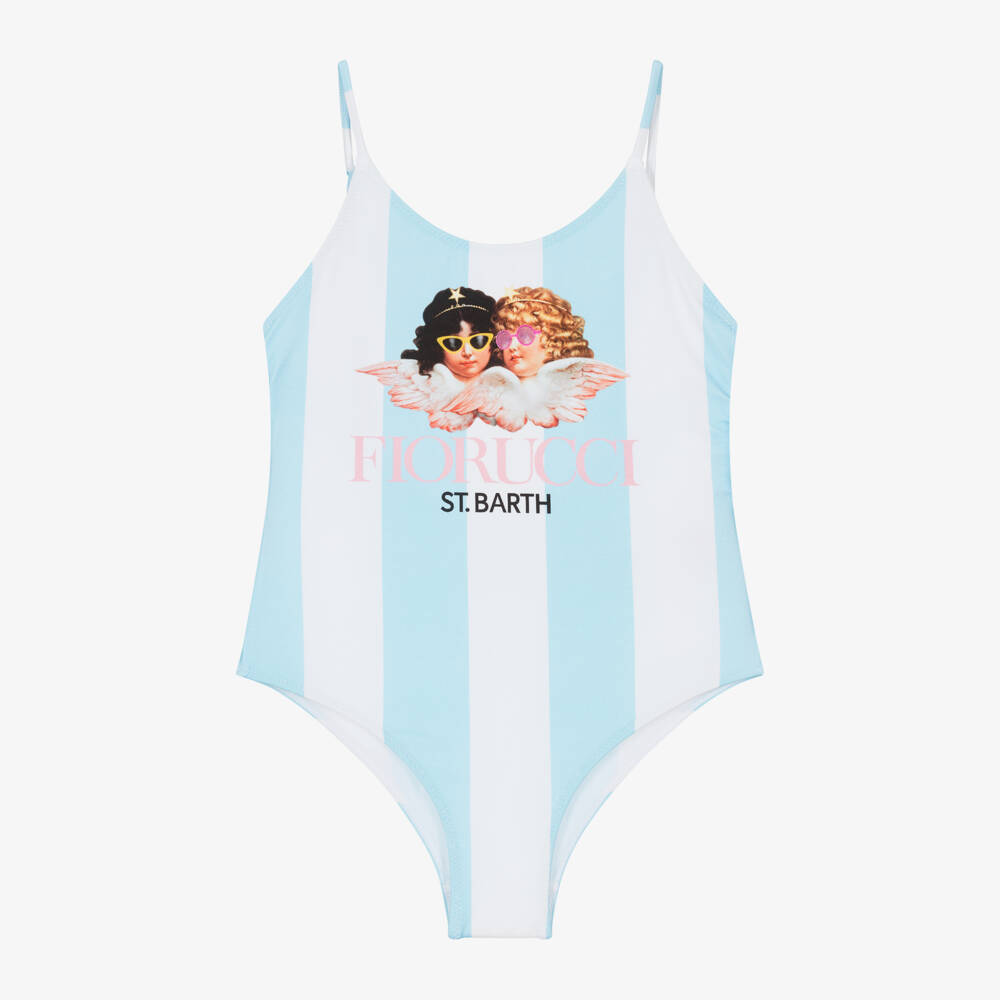 MC2 Saint Barth-Girls Striped Blue Swim Costume | Childrensalon Outlet