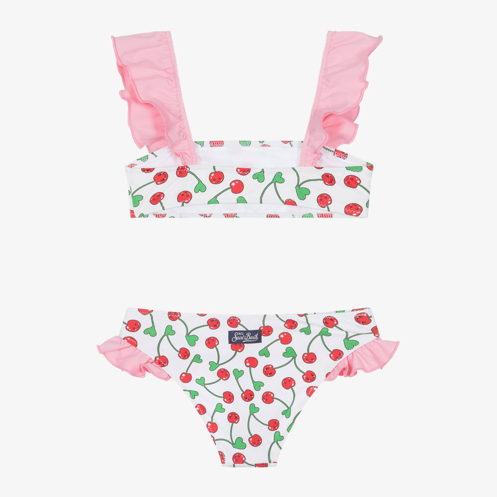 MC2 Saint Barth-Girls White Cherry Print Bikini | Childrensalon Outlet