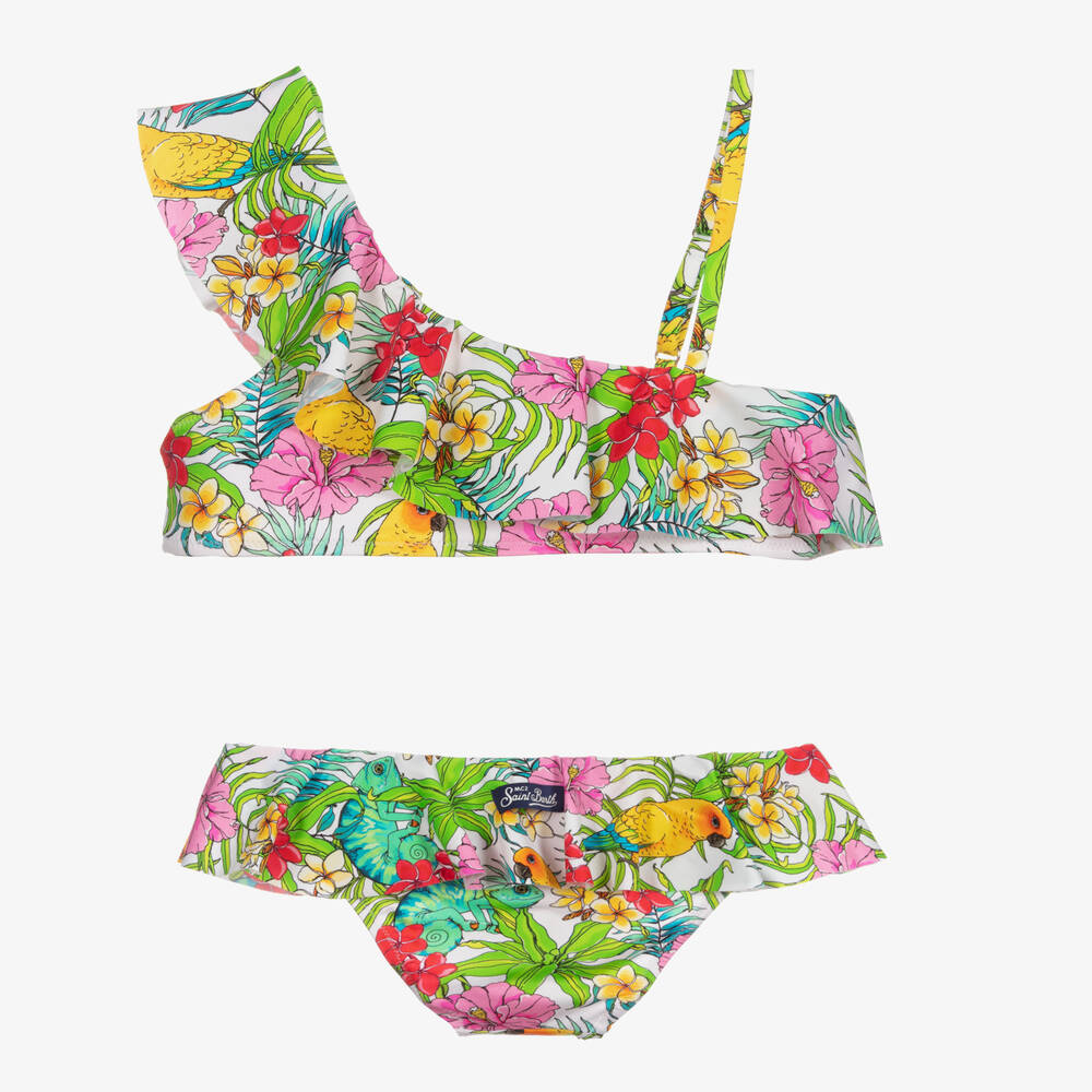 MC2 Saint Barth-Зеленое бикини с цветами и рюшами | Childrensalon Outlet