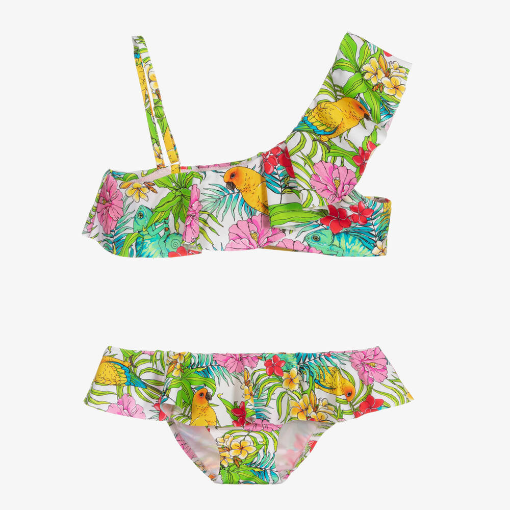 MC2 Saint Barth-Green Floral Ruffle Bikini | Childrensalon Outlet
