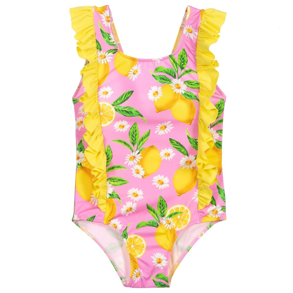MC2 Saint Barth - Pink Lemon Print Swimsuit | Childrensalon
