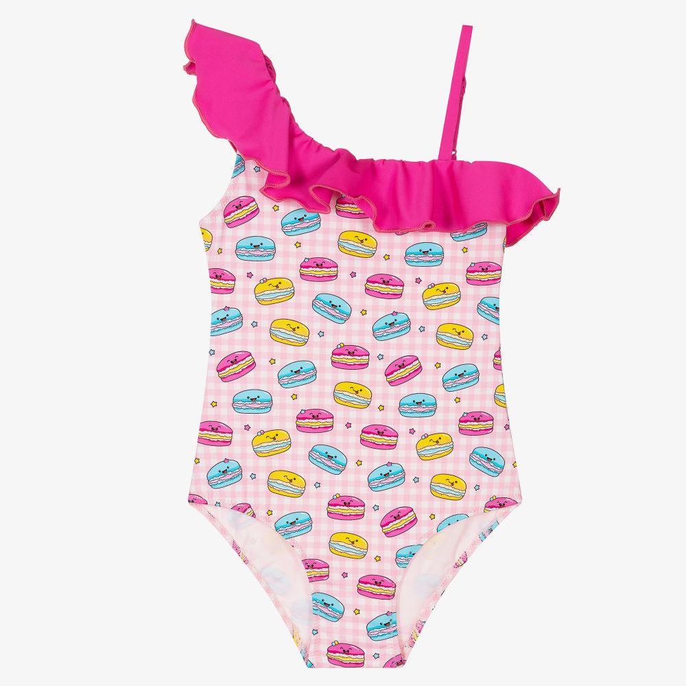 MC2 Saint Barth - Maillot bain rose/blanc Macaron | Childrensalon