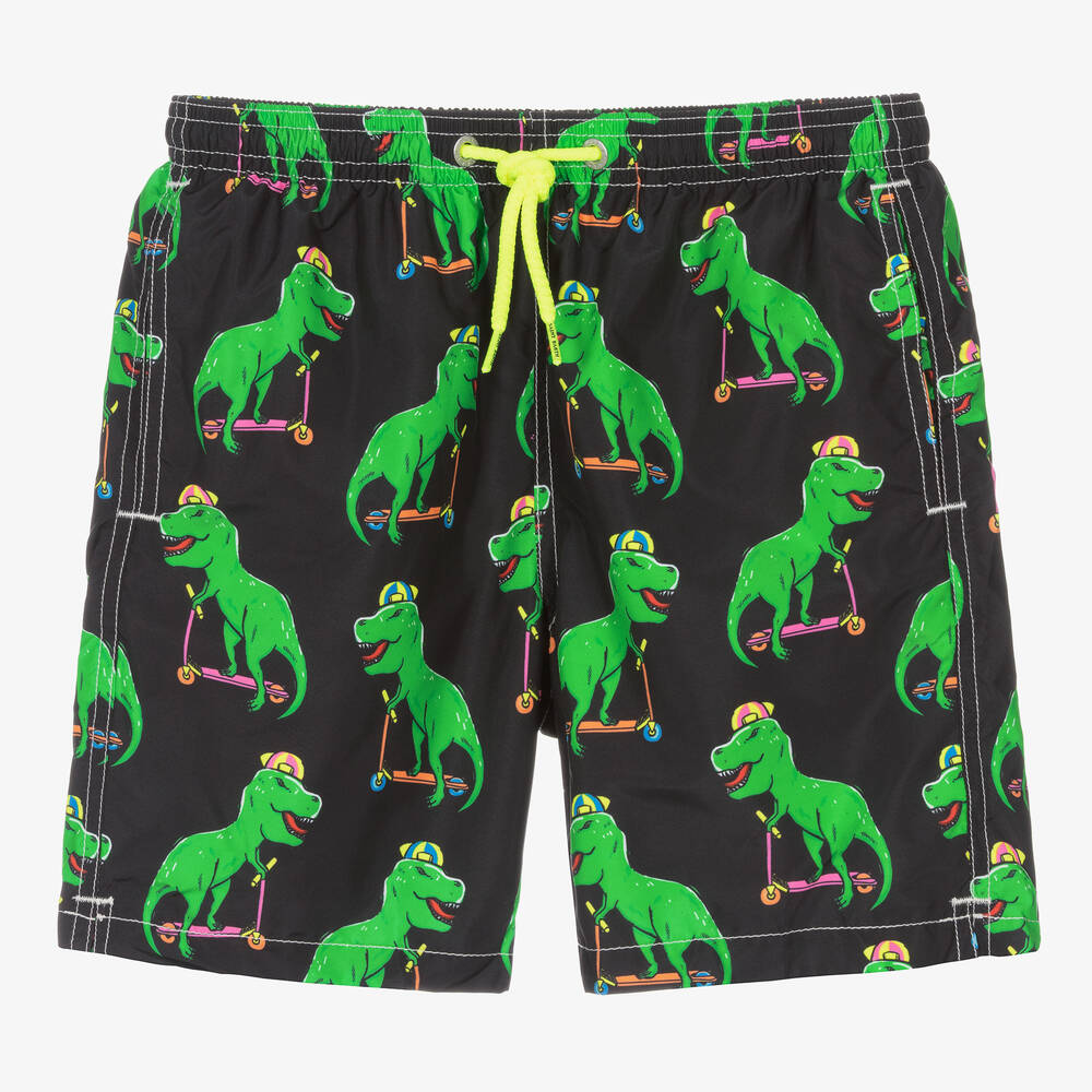 MC2 Saint Barth - Черные плавки-шорты с зелеными динозаврами | Childrensalon