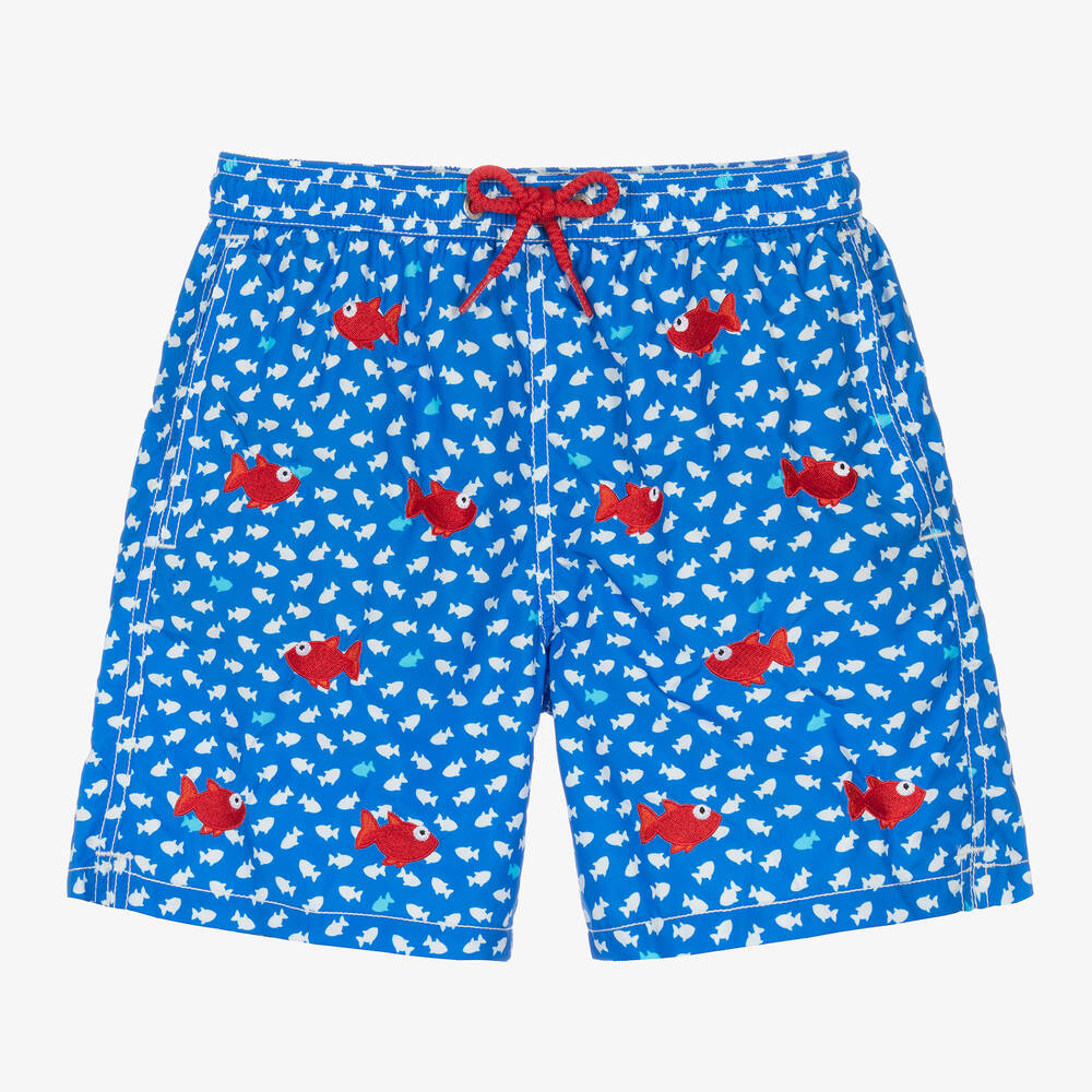 MC2 Saint Barth - Голубые плавки-шорты с красными рыбками | Childrensalon