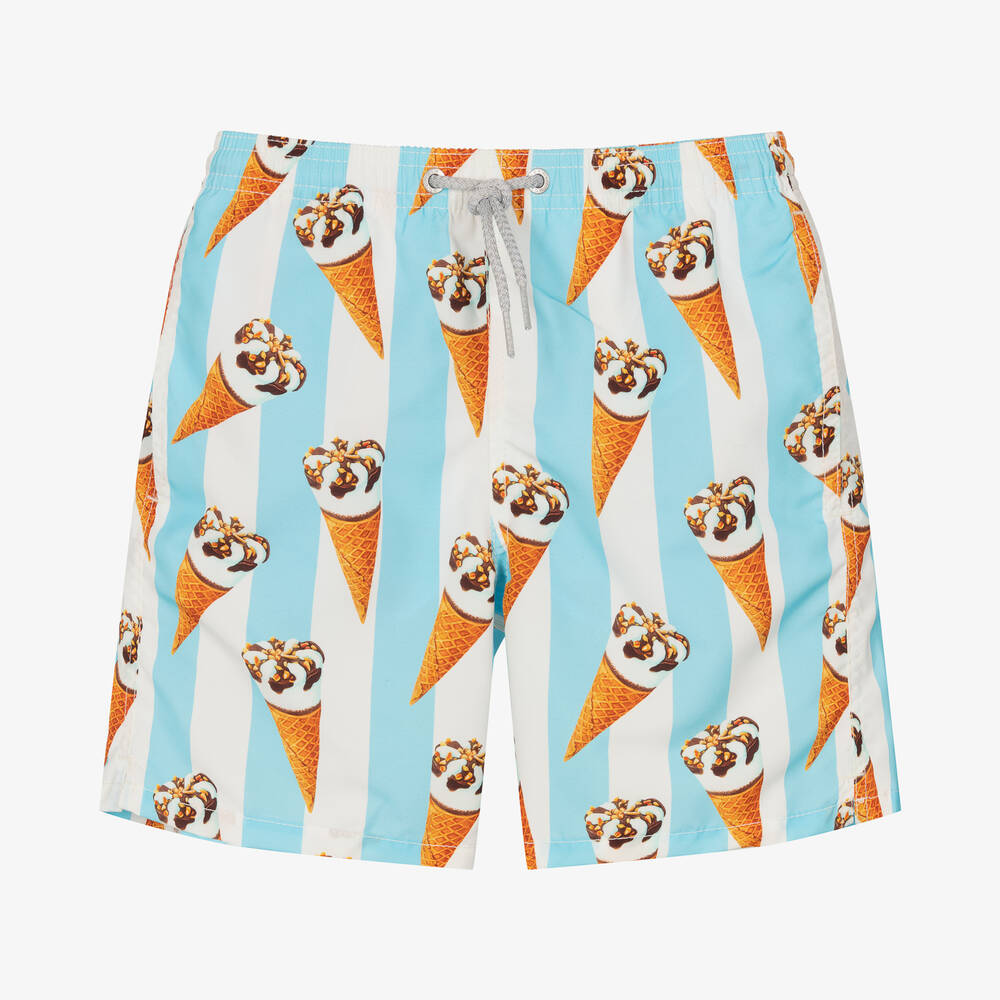 MC2 Saint Barth - Teen Boys Blue & White Ice Cream Swim Shorts | Childrensalon