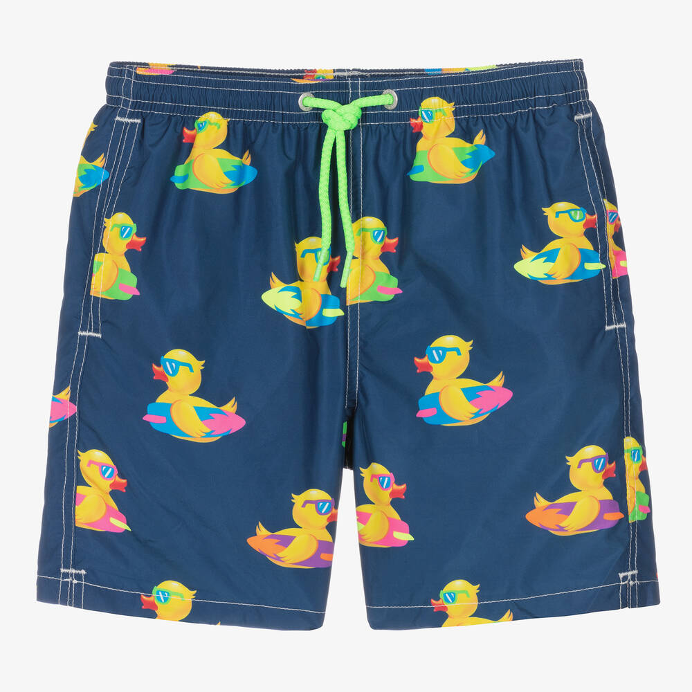 MC2 Saint Barth - Short de bain bleu à canards jaunes | Childrensalon